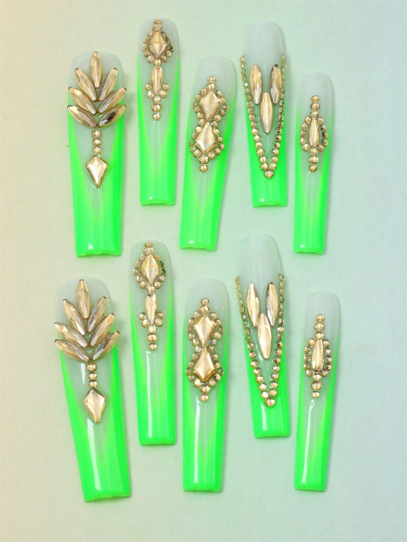 10Pcs Handmade Press on Green Fake Nails