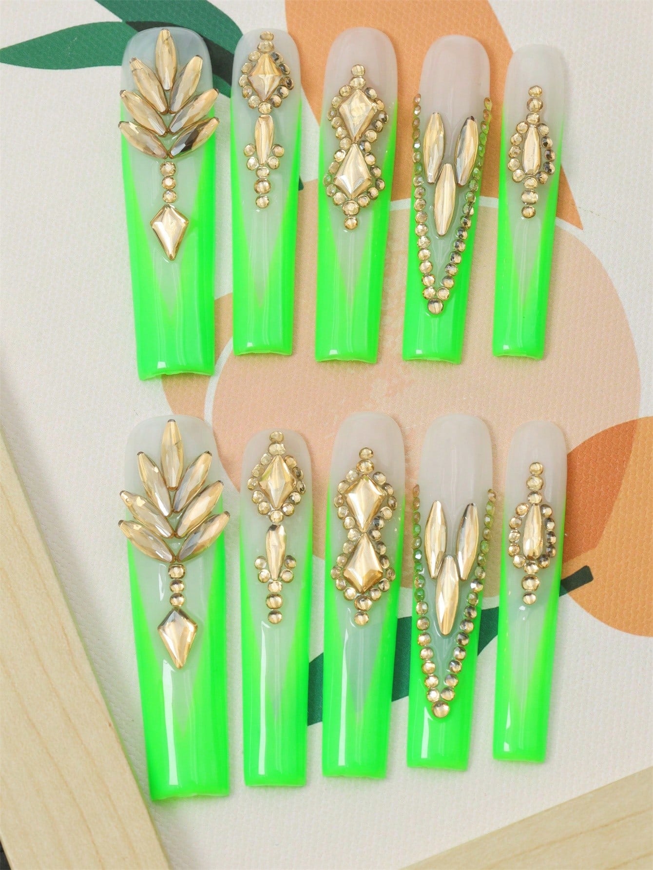 10Pcs Handmade Press on Green Fake Nails