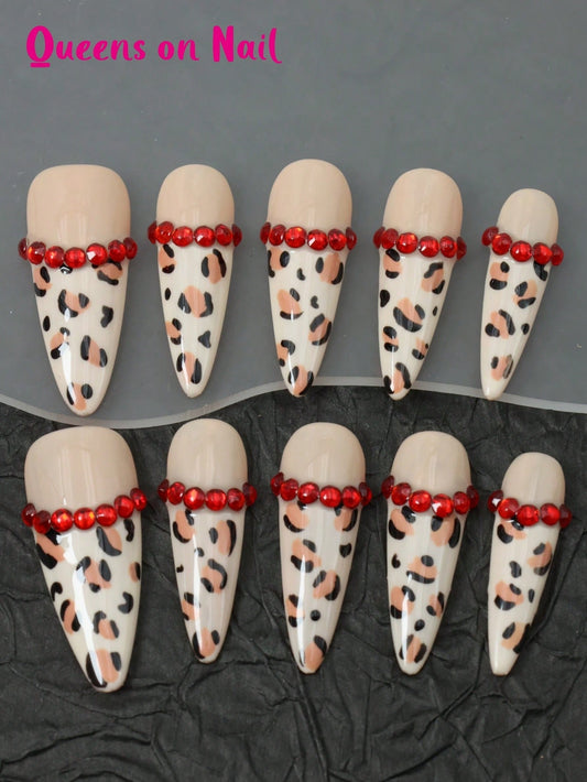 10 Pcs Handmade Press on Nail leopard print Fake Nails