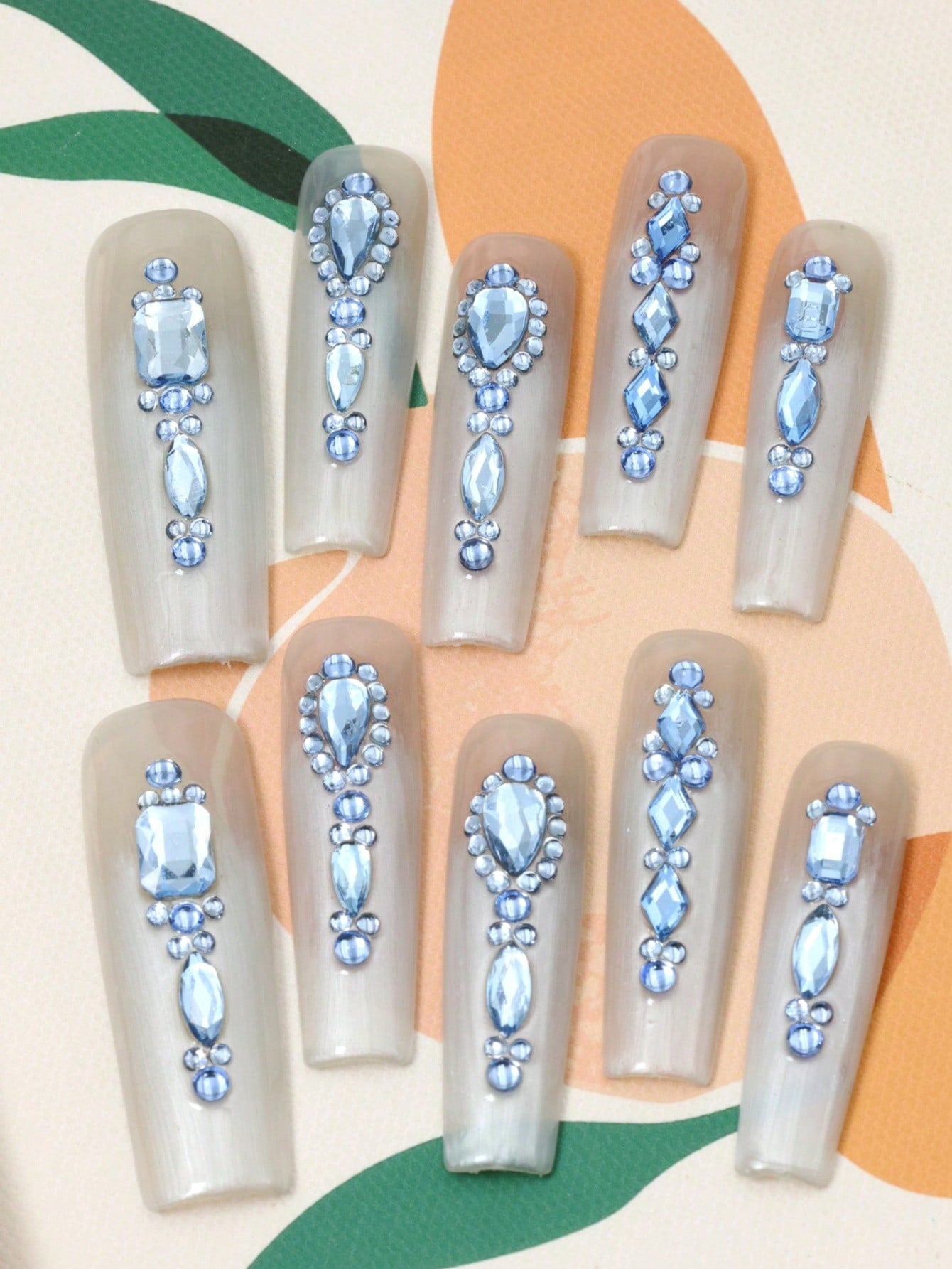 10 Pcs Handmade Press on Nail grey Fake Nails