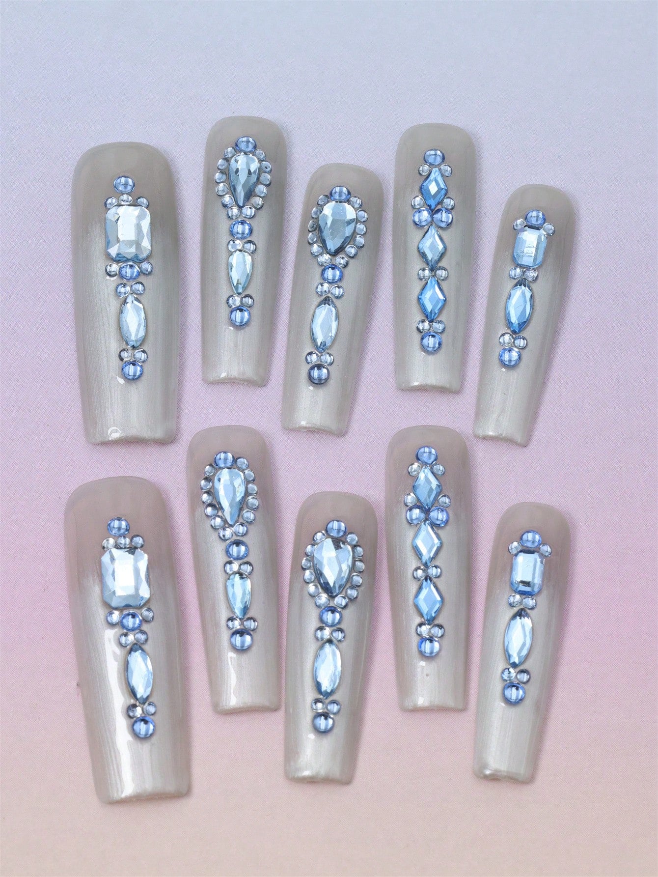 10 Pcs Handmade Press on Nail grey Fake Nails