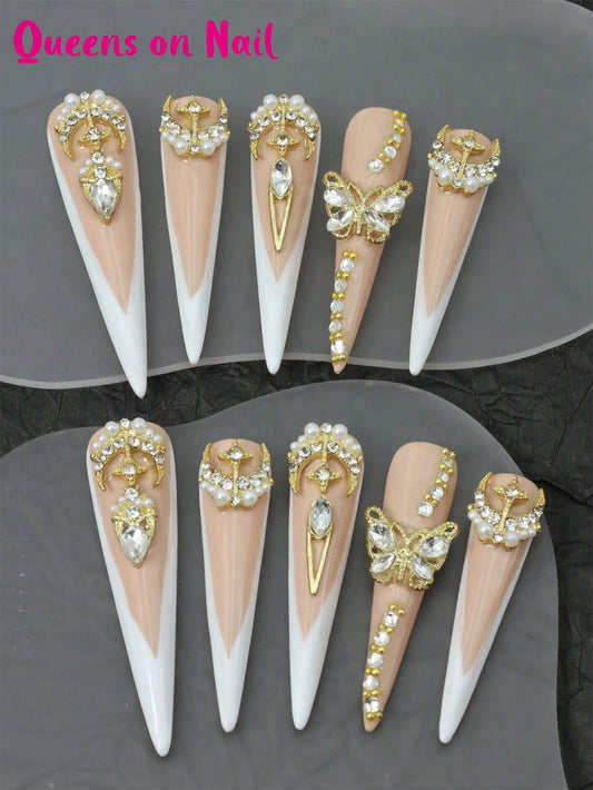 10 Pcs  Handmade Fake Nails nude Press On Nails