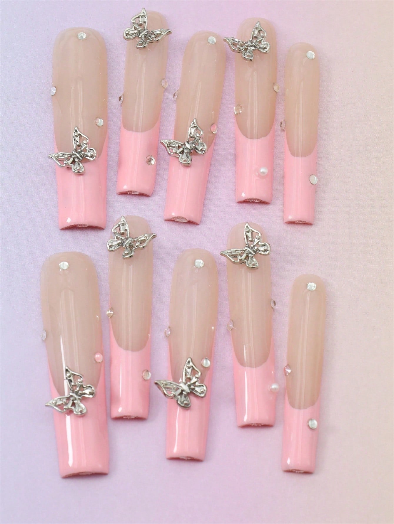 10 Pcs Handmade Fake Nails pink Press On Nails