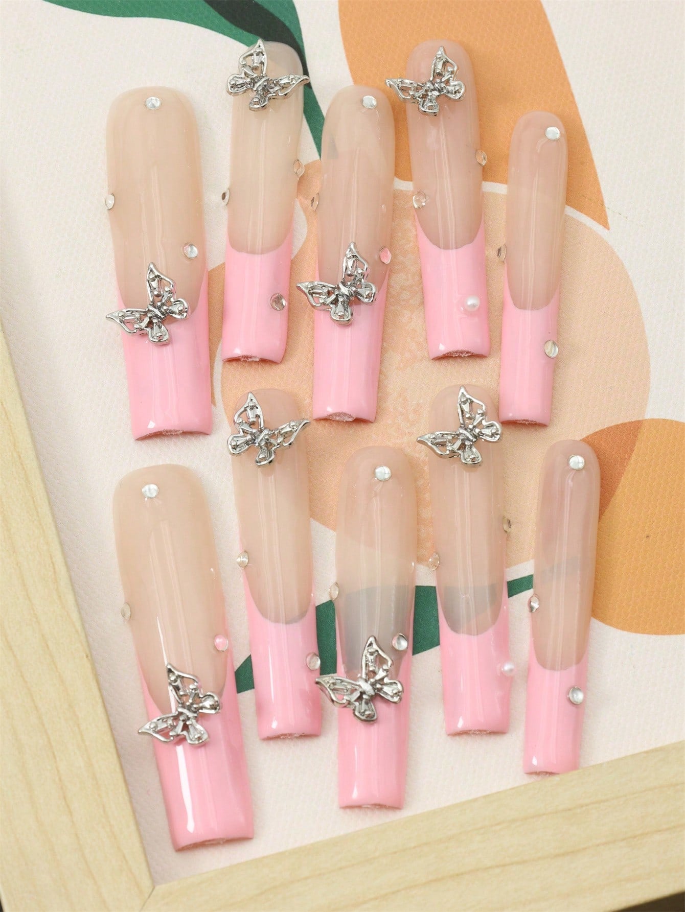 10 Pcs Handmade Fake Nails pink Press On Nails