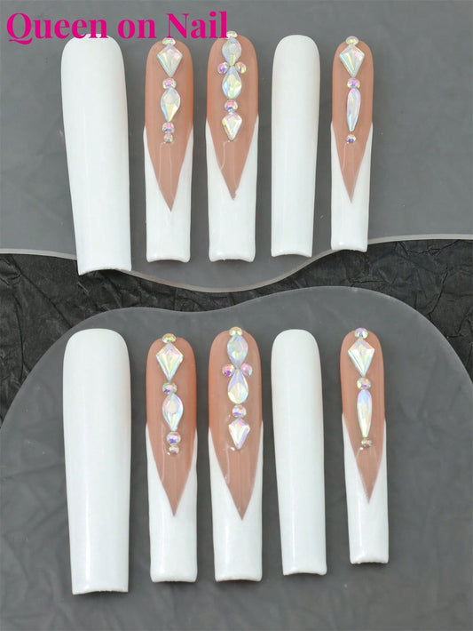 10pcs Handmade Press on Nail grace White Fake Nail