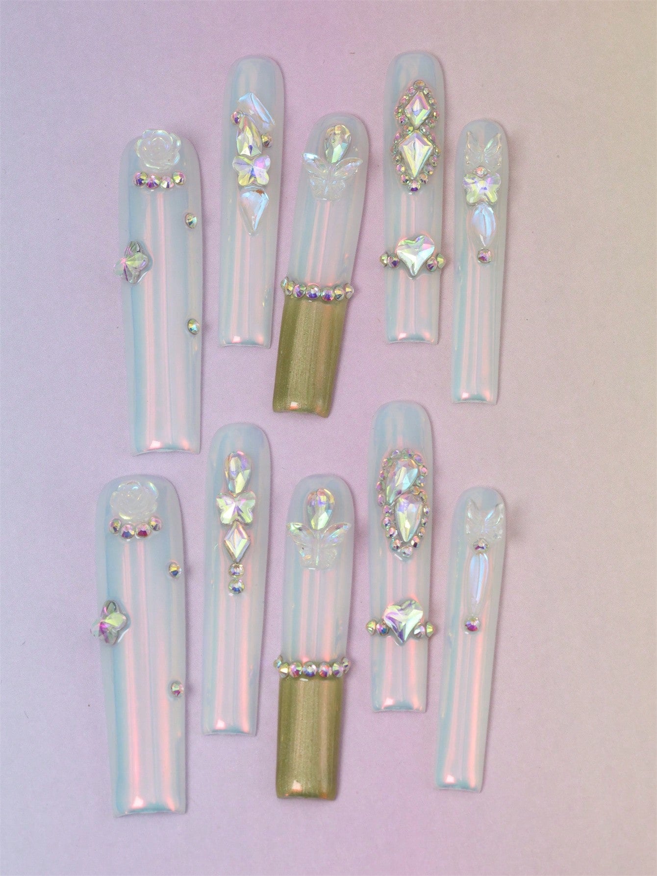 10 Pcs Handmade Press On Nails Rhinestones Fake Nails