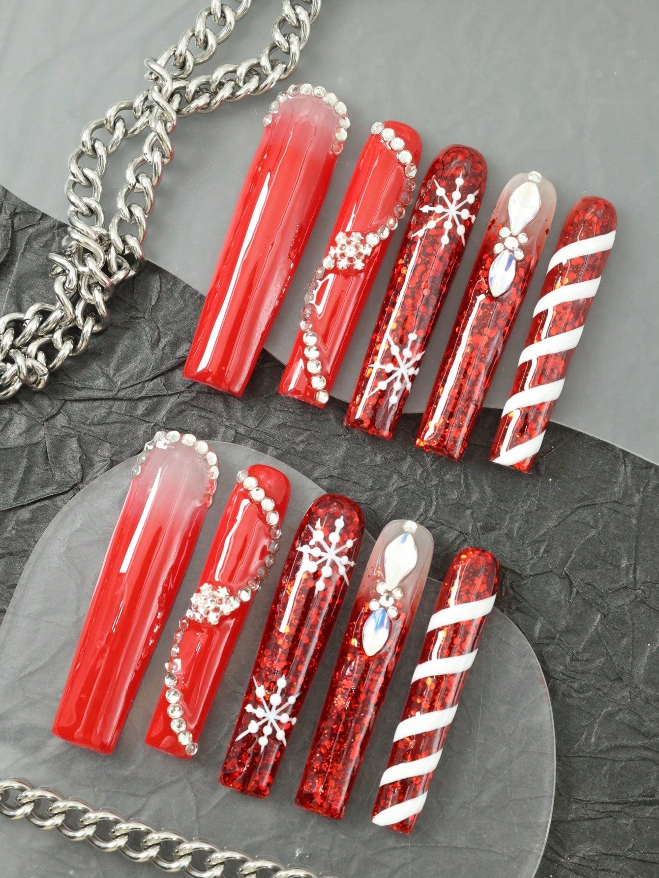 10 Pcs Handmade Fake Nails Pressed On Nails Christmas nail