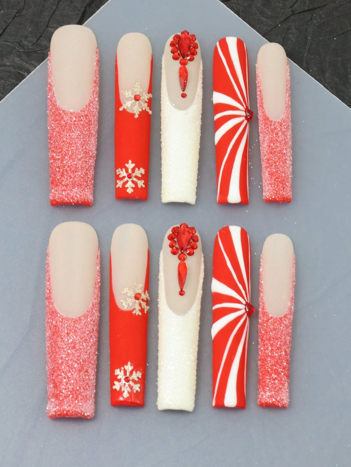 10 Pcs Handmade Fake Nails Press On Nails Christmas Nail