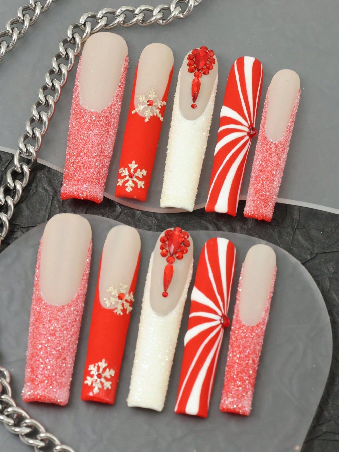 10 Pcs Handmade Fake Nails Press On Nails Christmas Nail