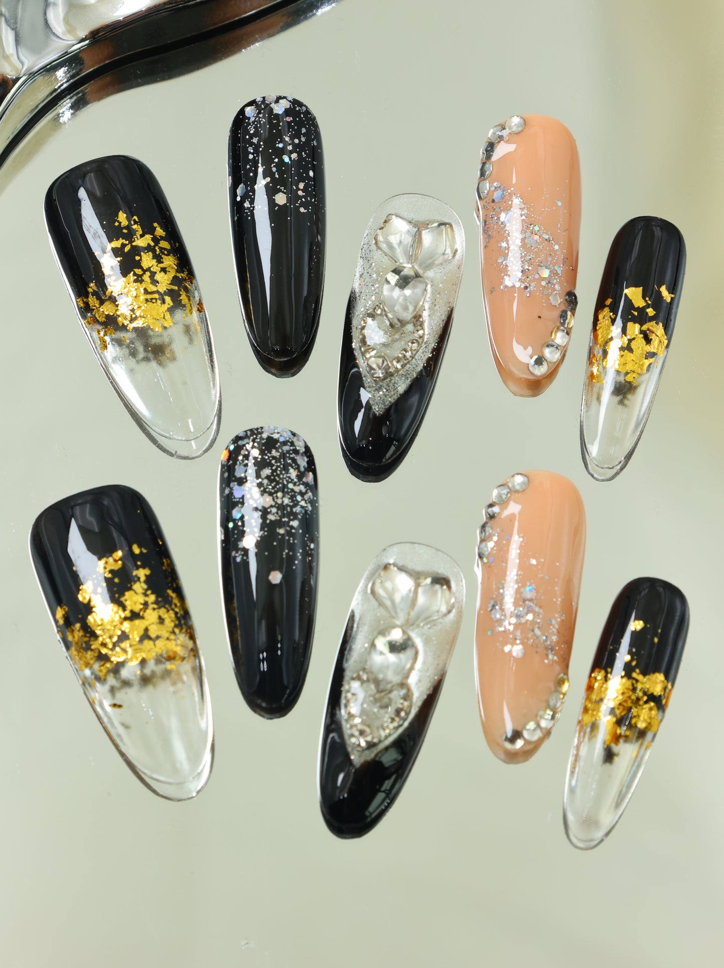 10Pcs Handmade Press on Nail Black Fake Nail