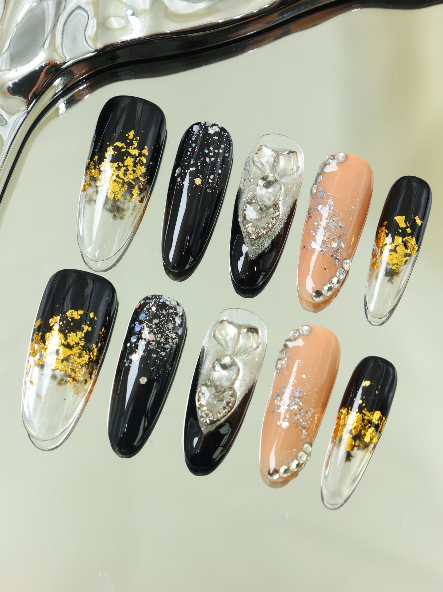 10Pcs Handmade Press on Nail Black Fake Nail