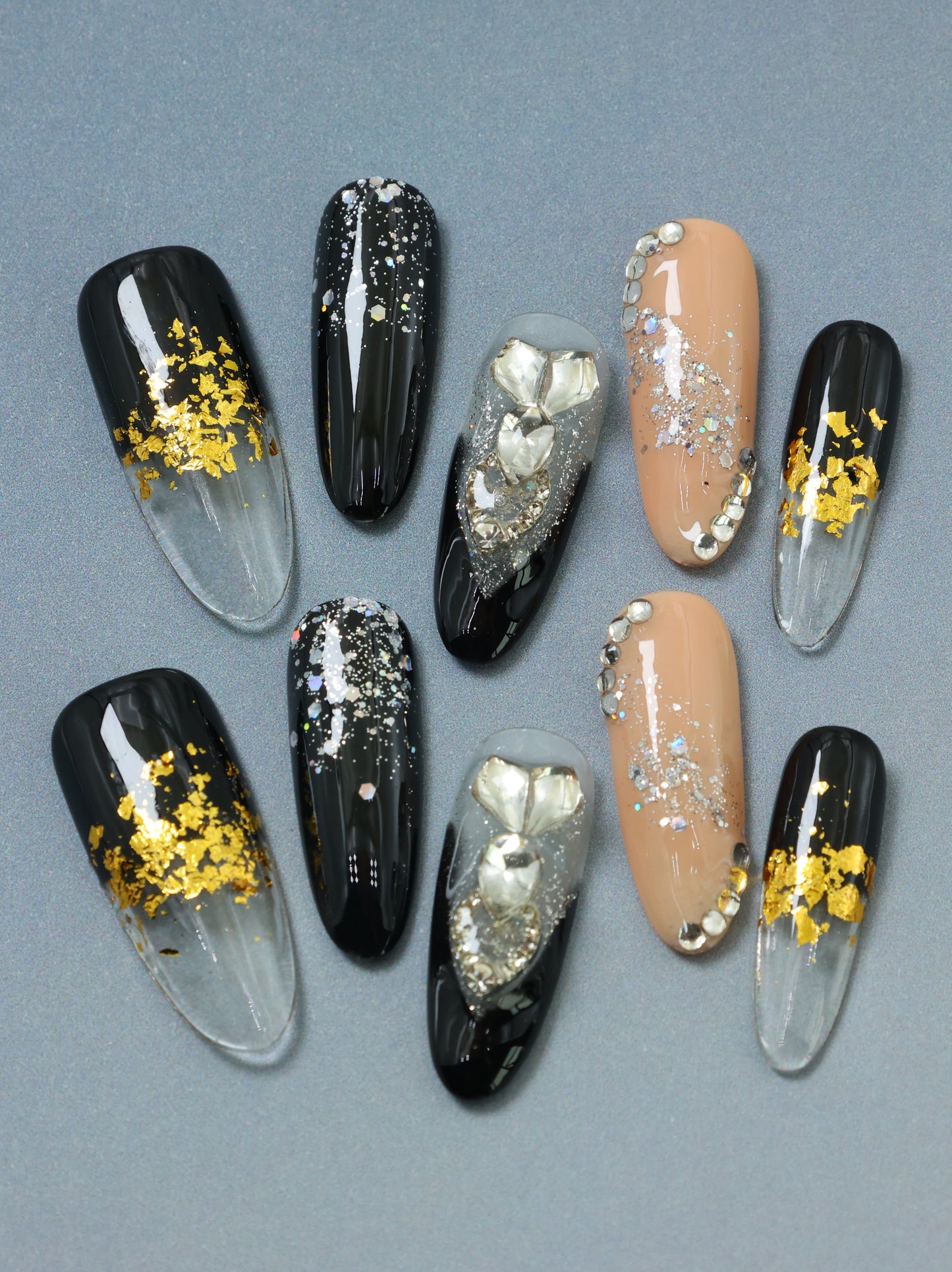 10Pcs Handmade Press on Nail Black Fake Nail